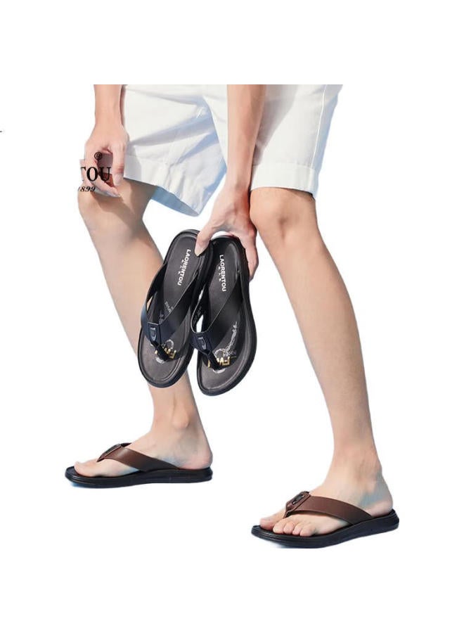 Laorentou Men's Summer Fashion Simple Slippers Outdoor Beach Sandals Lt68 Brown Size 40 - Image 3
