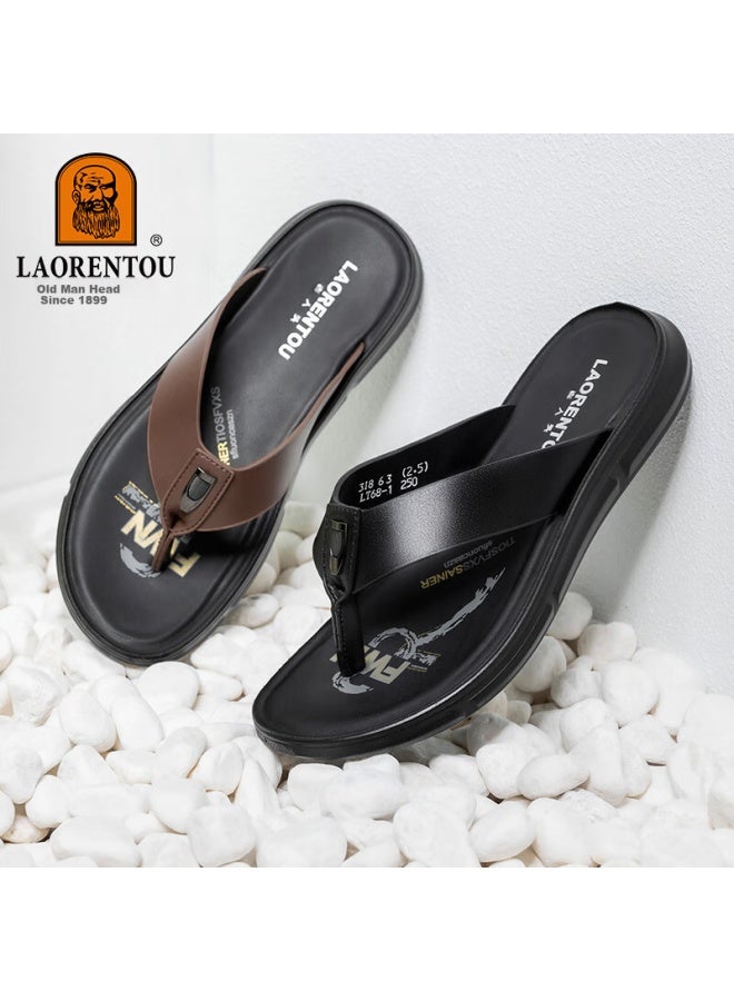 Laorentou Men's Summer Fashion Simple Slippers Outdoor Beach Sandals Lt68 Brown Size 40 - Image 1