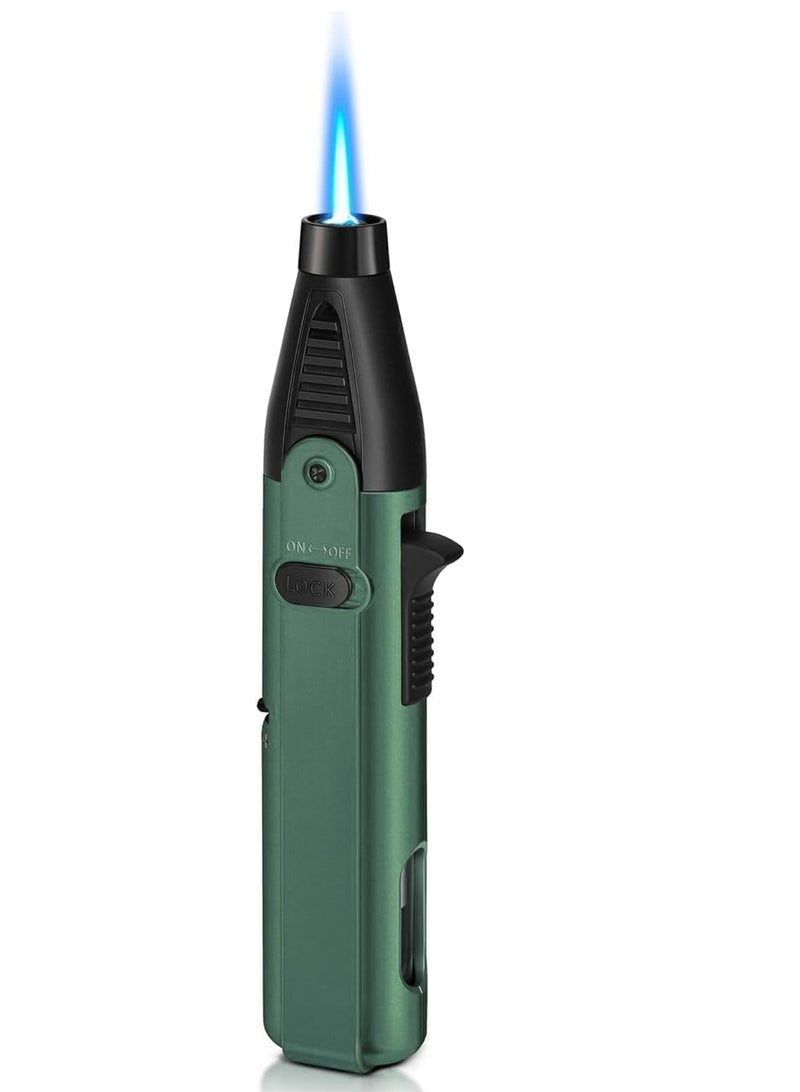 Generic Windproof Butane Torch Lighter, Cooking Lighters with Safety Lock and Adjustable Jet Flame, Suitable for Candle Lighting Stove Kitchen Camping BBQ Plan A (Green)  - Image 1