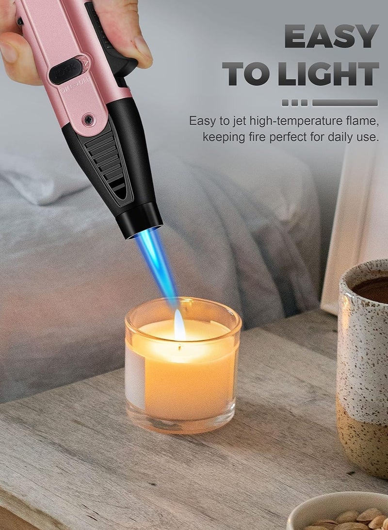 Generic Windproof Butane Torch Lighter, Cooking Lighters with Safety Lock and Adjustable Jet Flame, Suitable for Candle Lighting Stove Kitchen Camping BBQ Plan A (Green)  - Image 3