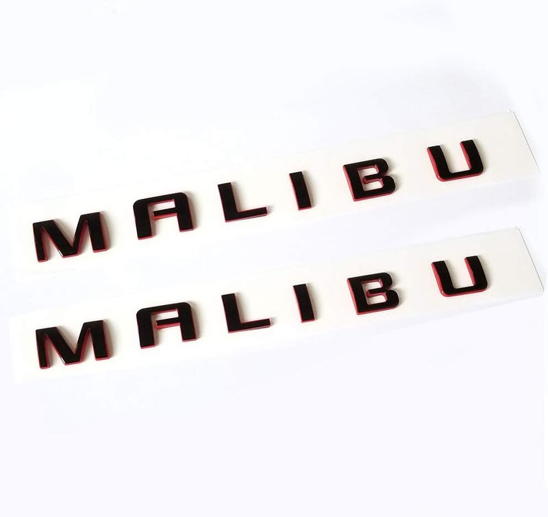 Yoaoo 2x OEM Black Malibu Nameplate Letter Emblem Badge Glossy for GM Malibu with Red Frame - Image 1