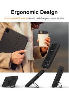 Eligo iPhone 13 Pro MagSafe Case with Magnetic Invisible Stand,【Full Shockproof Protection】Soft Silicone Phone Cover with Kickstand for Apple 13 Pro (Black)  - Image 3