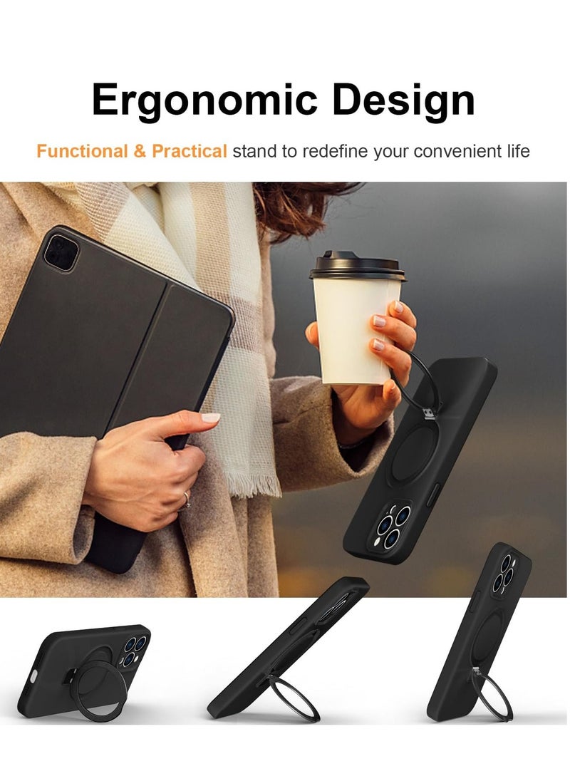 Eligo - iPhone 13 Pro MagSafe Case with Magnetic Invisible Stand,【Full Shockproof Protection】Soft Silicone Phone Cover with Kickstand for Apple 13 Pro (Black) - Image 1