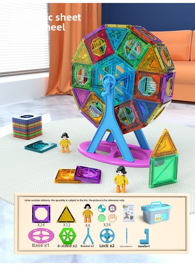 Colorful Window Changeable Magnetic Sheet Colorful Light Ferris Wheel Building Blocks Children's Educational 3D Transparent Diy Splicing Toys-Specifications:73 Storage Bucket Without Light Version  - Image 1