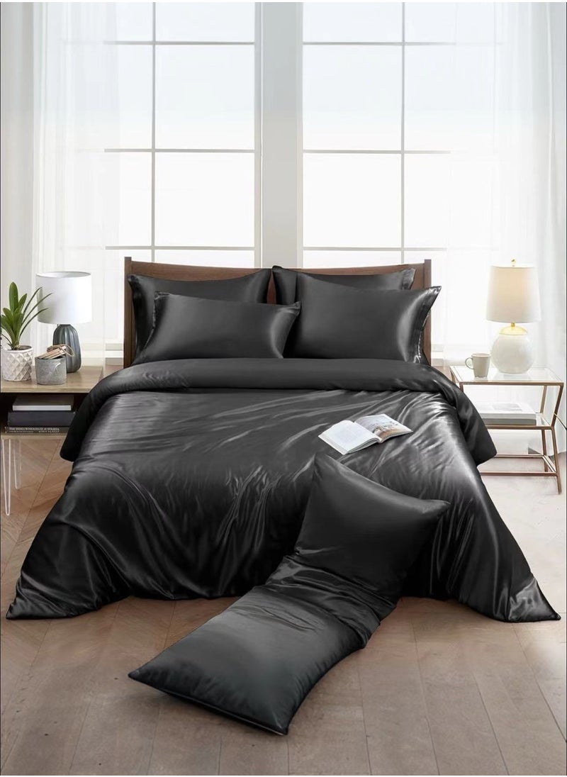 4piece Single Size Duvet Cover Sets Skin-friendly and Comfortable and Smooth 1 quilt cover(160*210) 1 fitted bedsheet (120*200+30)  2 Pillow Cases (50*75) Silky Satin black - pzsku/Z75A8627AD29C17050101Z/45/_/1726887220/7ea62adc-5077-4fd5-9422-e4bc83fc5164