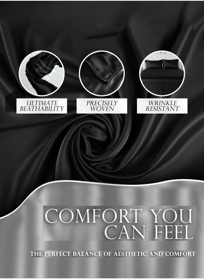 4piece Single Size Duvet Cover Sets Skin-friendly and Comfortable and Smooth 1 quilt cover(160*210) 1 fitted bedsheet (120*200+30)  2 Pillow Cases (50*75) Silky Satin black - pzsku/Z75A8627AD29C17050101Z/45/_/1734942470/f0914e22-8775-499d-ab96-df143751e2e8