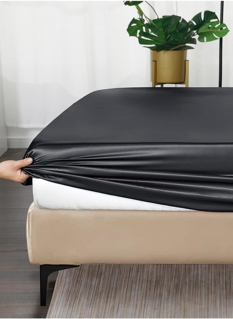 4piece Single Size Duvet Cover Sets Skin-friendly and Comfortable and Smooth 1 quilt cover(160*210) 1 fitted bedsheet (120*200+30)  2 Pillow Cases (50*75) Silky Satin black - pzsku/Z75A8627AD29C17050101Z/45/_/1734942471/9f82dce3-2935-4cfa-9084-165589b160a1