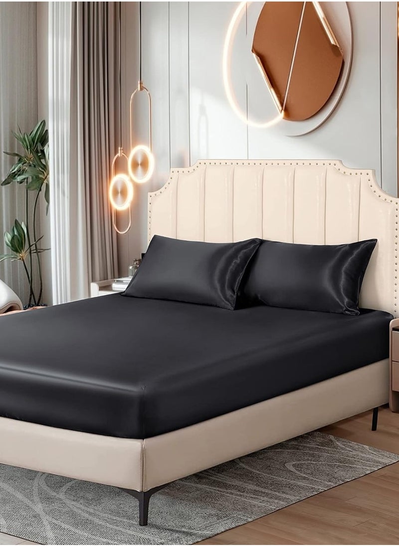 4piece Single Size Duvet Cover Sets Skin-friendly and Comfortable and Smooth 1 quilt cover(160*210) 1 fitted bedsheet (120*200+30)  2 Pillow Cases (50*75) Silky Satin black - pzsku/Z75A8627AD29C17050101Z/45/_/1734942481/6c15ed96-d9fb-4360-8a95-4627fd84fa1c