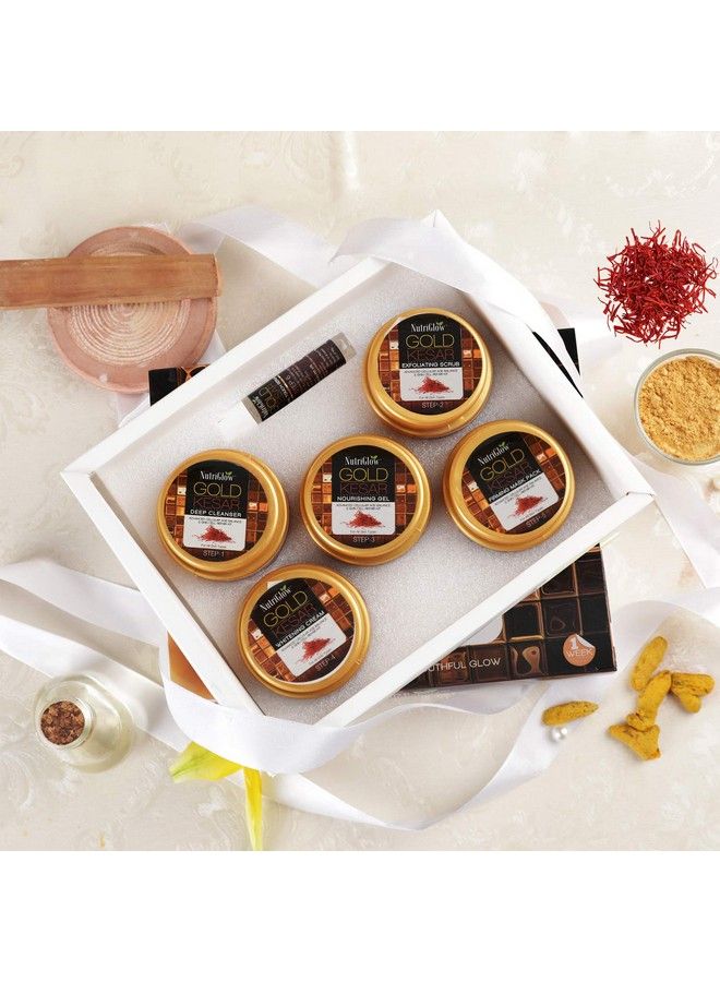 NUTRIGLOW Gold Kesar Facial Kit For Women For Glowing Skin 6Pieces Skin Care/Skin Cleanup Set With Derma Roller (250 Gram+10Ml) - Image 3