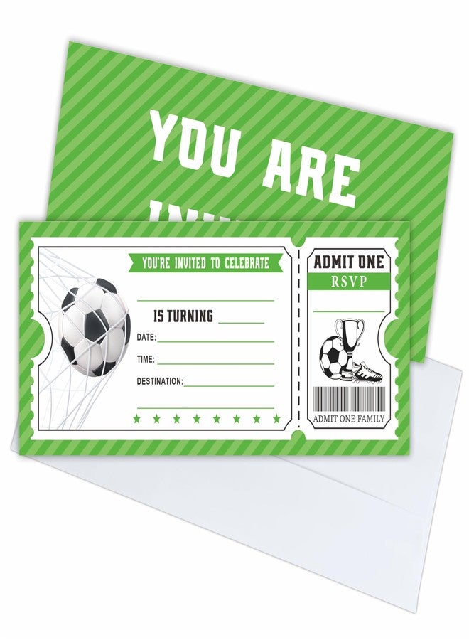 NYCTUG 20 Football Birthday Invitations With Envelopes, 3" X 8" Soccer Birthday Ticket Invitation, Double-Sided Fill In Invites For Boys Girls Birthday, Birthday Party Celebration Supplies - E17 - Image 2