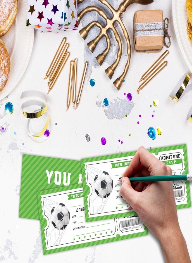 NYCTUG 20 Football Birthday Invitations With Envelopes, 3" X 8" Soccer Birthday Ticket Invitation, Double-Sided Fill In Invites For Boys Girls Birthday, Birthday Party Celebration Supplies - E17 - Image 3