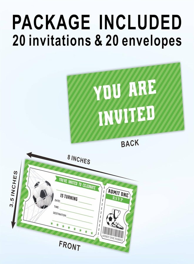 NYCTUG 20 Football Birthday Invitations With Envelopes, 3" X 8" Soccer Birthday Ticket Invitation, Double-Sided Fill In Invites For Boys Girls Birthday, Birthday Party Celebration Supplies - E17 - Image 4