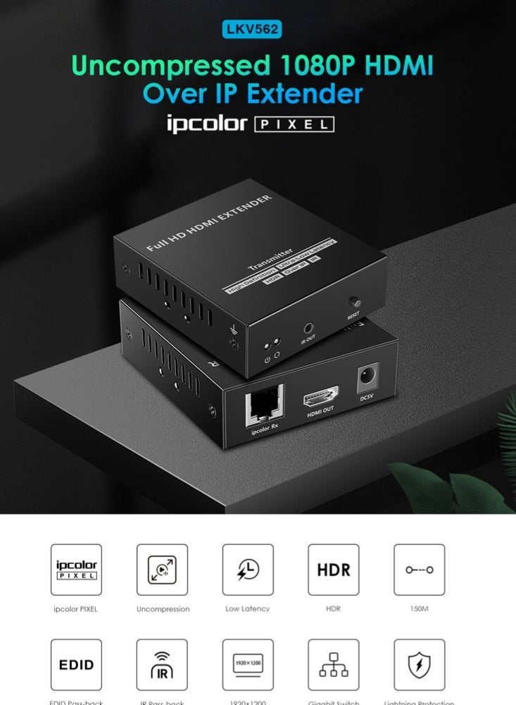 لينكينج موسع HDMI عبر الشبكة لمسافة 150 متر بدقة 1080P@60Hz غير مضغوط موديل LKV562 من Lenkeng - Image 4