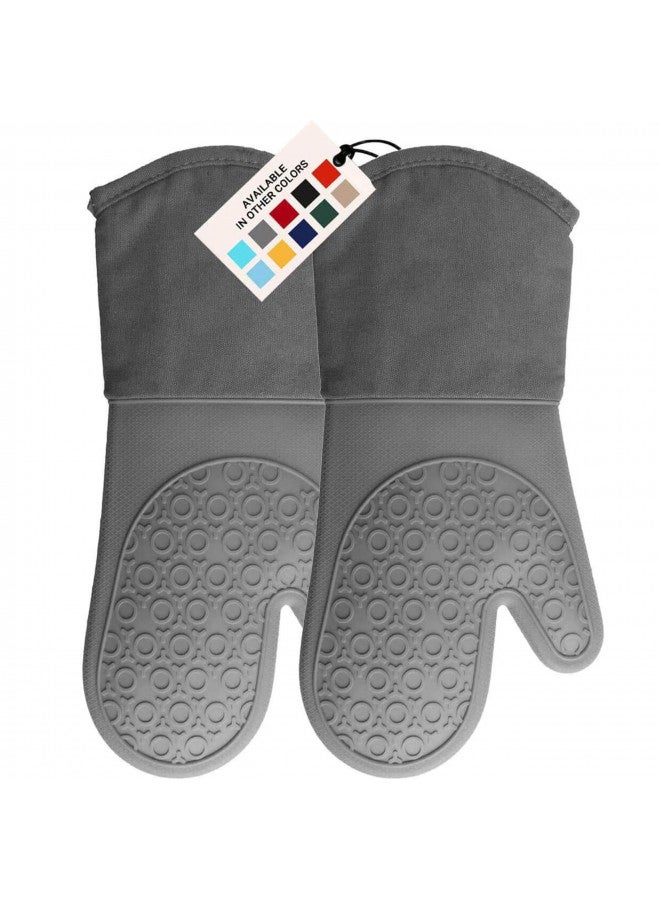 HOMWE HOMWE Silicone Oven Mitt, Oven Mitts with Quilted Liner, Heat Resistant Pot Holders, Slip Resistant Flexible Oven Gloves, Gray, 1 Pair, 13.7 Inch - Image 1