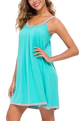 AVIIER Womens Nightgown Soft Cotton Sleeveless Sleep Shirts Wide Strap Nightshirts Full Slip Sleepwear Green L - Image 2