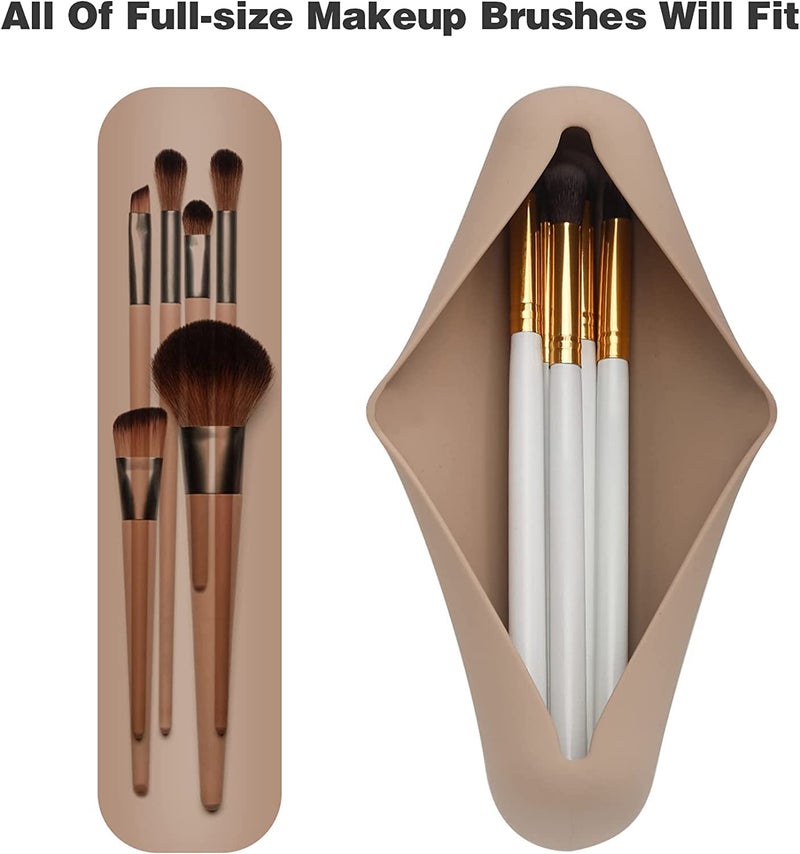 VIKIJO Makeup Brush Holder - Silicon Make Up Brush Small Case, Sleek Travel Foundation Brushes Container (Brushes NOT Included) (Peach) - Image 3