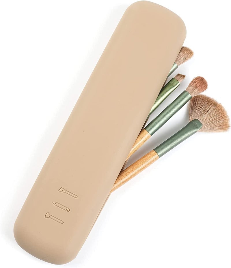 VIKIJO Makeup Brush Holder - Silicon Make Up Brush Small Case, Sleek Travel Foundation Brushes Container (Brushes NOT Included) (Peach) - Image 1