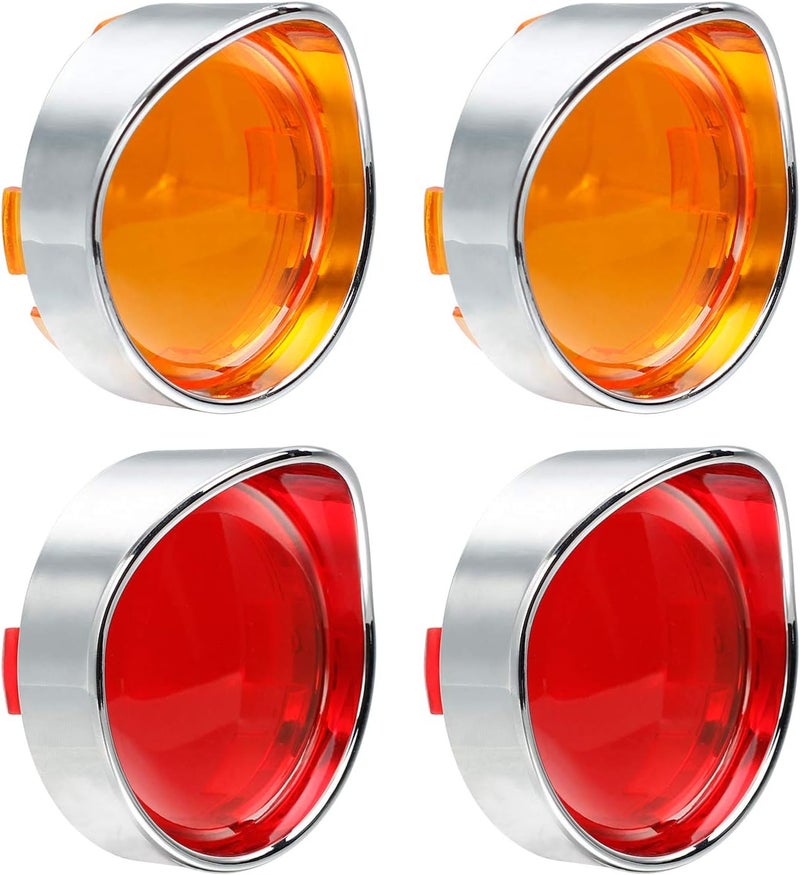 NTHREEAUTO Turn Signal Lens Cover with Chrome Visor Compatible with Harley Dyna Fatboy Softail Road Glide - Image 1