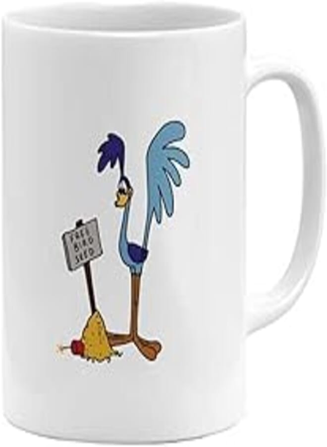 RYN PRINTED DESIGN Road Runner Printed Coffee Mug White/Blue/Orange 11ounce