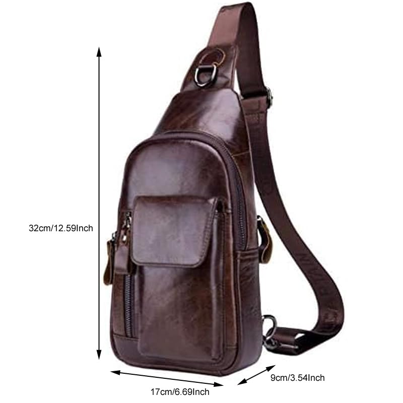 Hebetag Leather Sling Bag Hiking Daypack for Men Women Outdoor Travel Camping Fishing Crossbody Shoulder Chest Pack Backpack, Coffee - Image 3