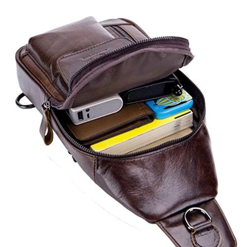 Hebetag Leather Sling Bag Hiking Daypack for Men Women Outdoor Travel Camping Fishing Crossbody Shoulder Chest Pack Backpack, Coffee - Image 2