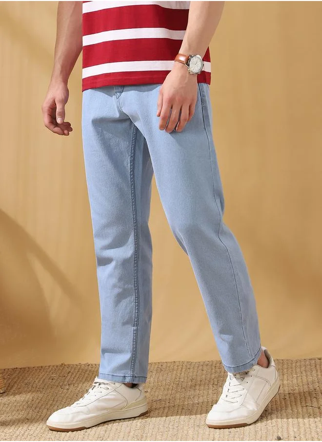 دينيس لينغو Relaxed Fit Solid Indigo 78% cotton 20% Poly 2% spandex Mid Rise Waist Full Length Woven Weave Jean for Men with Button/Zip Closure -a go-to choice for versatile dressing.