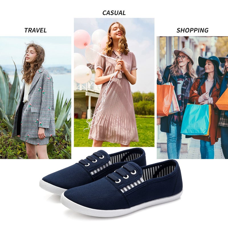 Shupua Women's Canvas Slip On Sneakers - Casual Walking Shoes - Non Slip Work Shoes (Navy.us8) - Image 2