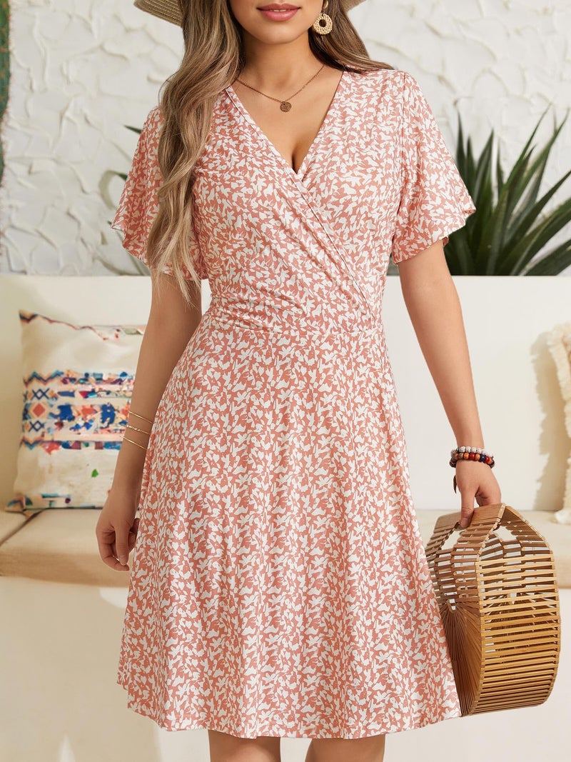 FENSACE Flattering Dresses to Hide Tummy Summer Skater Flowy Milkmaid Cute Maternity Dress(Pink White Floral-58,Large) - Image 4