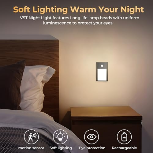 VST Motion Sensor Step Night Light Rechargeable Battery Powered Led Light with Magnetic Suck Installation for Bedroom Hallway Stair Nursery Kids Room 268 inch 3000K 6Pack Black - Image 3