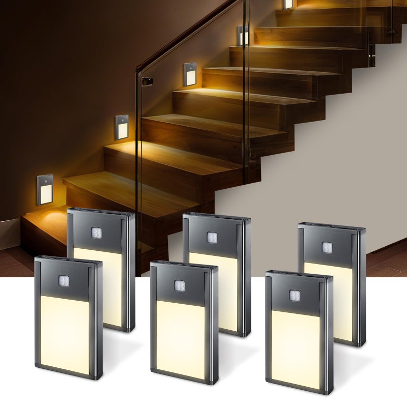 VST Motion Sensor Step Night Light Rechargeable Battery Powered Led Light with Magnetic Suck Installation for Bedroom Hallway Stair Nursery Kids Room 268 inch 3000K 6Pack Black - Image 2