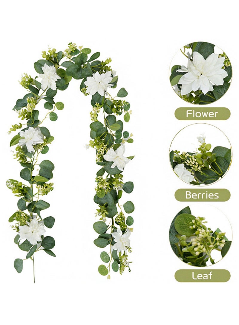 Mordely Artificial Flower Garland Fake Butterfly Leaves Silver Dollar Foliage Vines Faux White Silk Hydrangea Eucalyptus Garland Hanging Plants Ivy for Table Party Wedding - Image 1