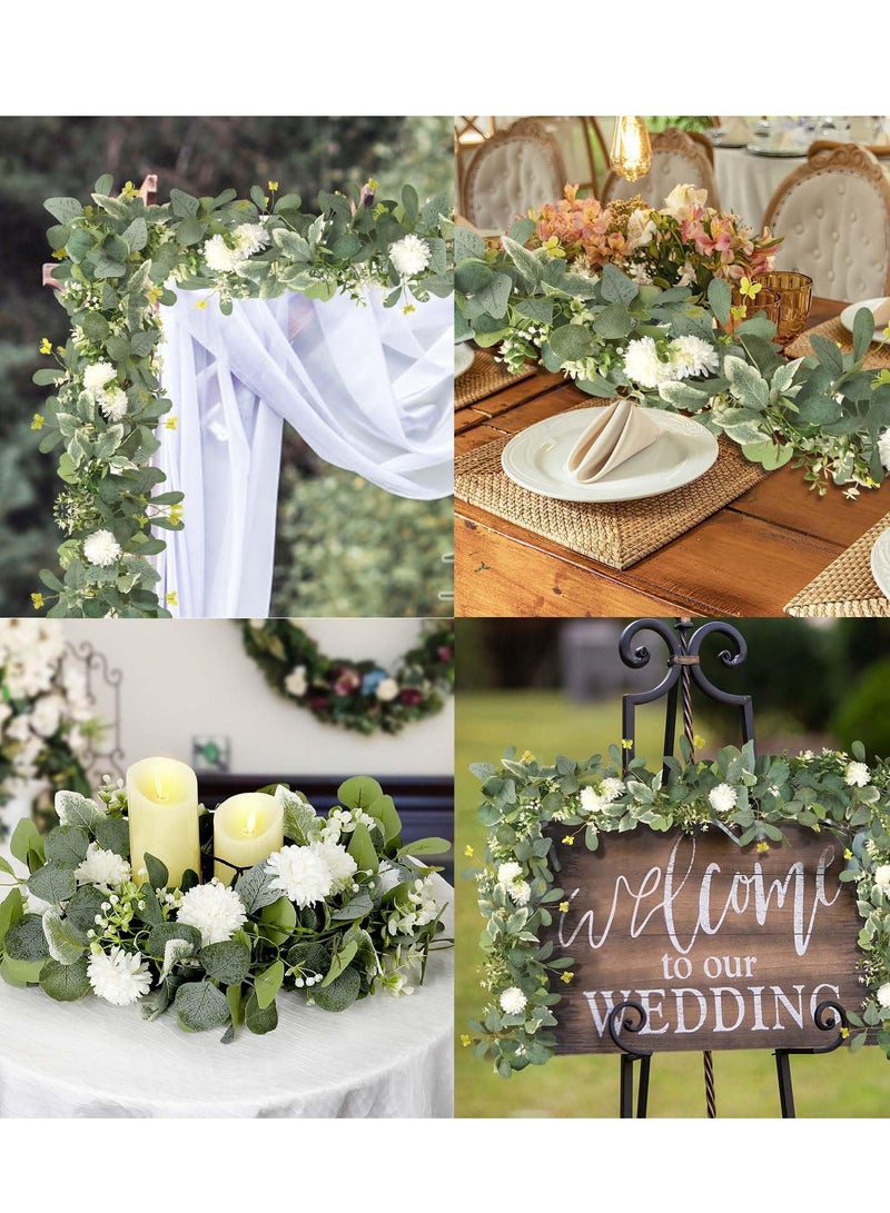Mordely Artificial Flower Garland Fake Butterfly Leaves Silver Dollar Foliage Vines Faux White Silk Hydrangea Eucalyptus Garland Hanging Plants Ivy for Table Party Wedding - Image 5