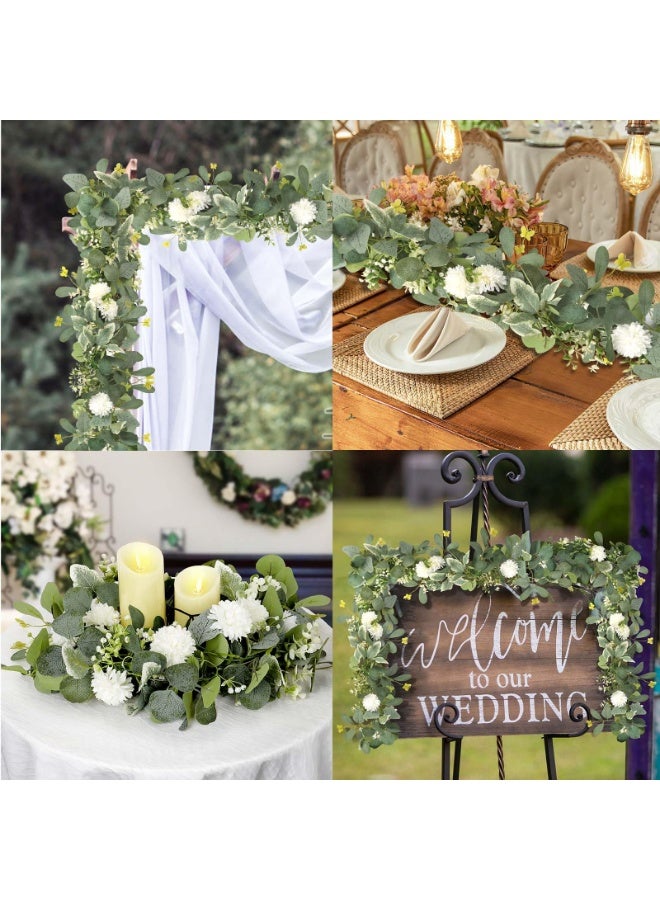Mordely Artificial Flower Garland Fake Butterfly Leaves Silver Dollar Foliage Vines Faux White Silk Hydrangea Eucalyptus Garland Hanging Plants Ivy for Table Party Wedding - Image 5