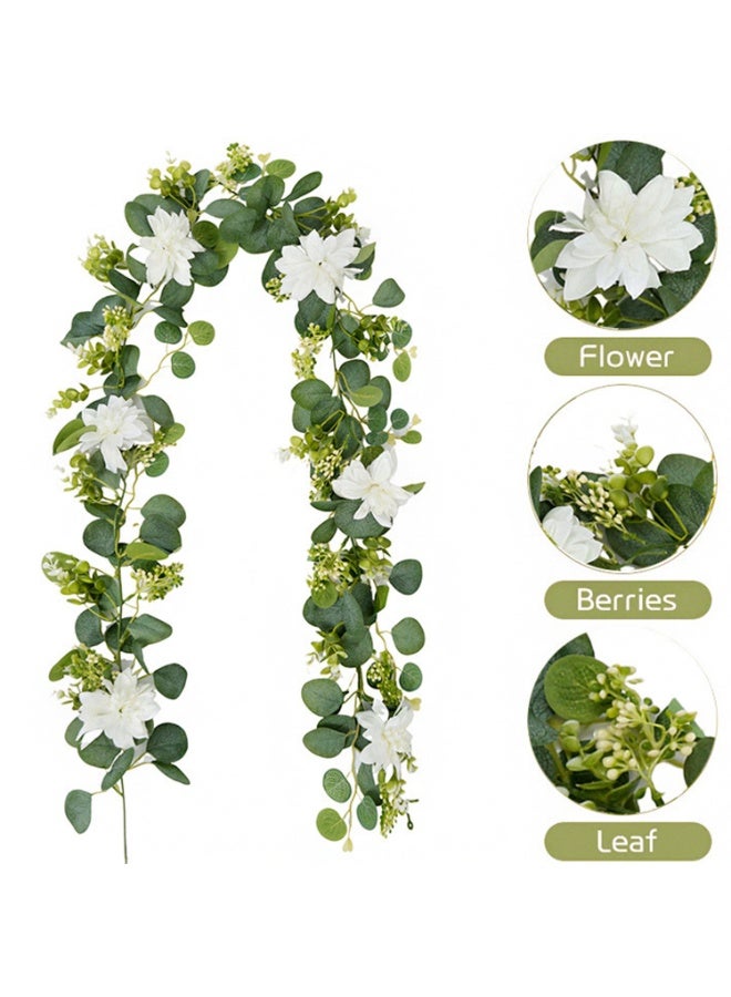 Mordely Artificial Flower Garland Fake Butterfly Leaves Silver Dollar Foliage Vines Faux White Silk Hydrangea Eucalyptus Garland Hanging Plants Ivy for Table Party Wedding - Image 1