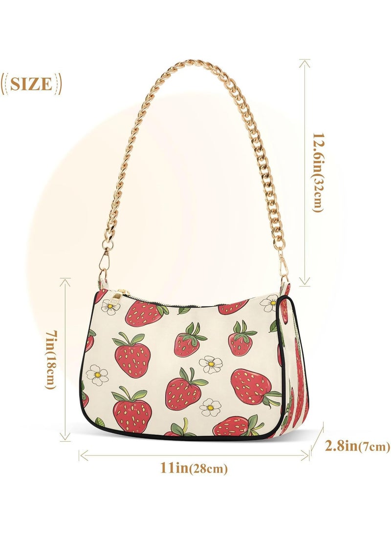 ALAZA Shoulder Bags for Women Strawberry Hobo Tote Handbag Small Clutch Purse with Zipper Closure  - Image 3