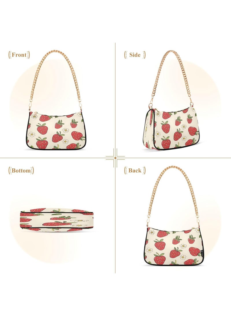 ALAZA Shoulder Bags for Women Strawberry Hobo Tote Handbag Small Clutch Purse with Zipper Closure  - Image 2