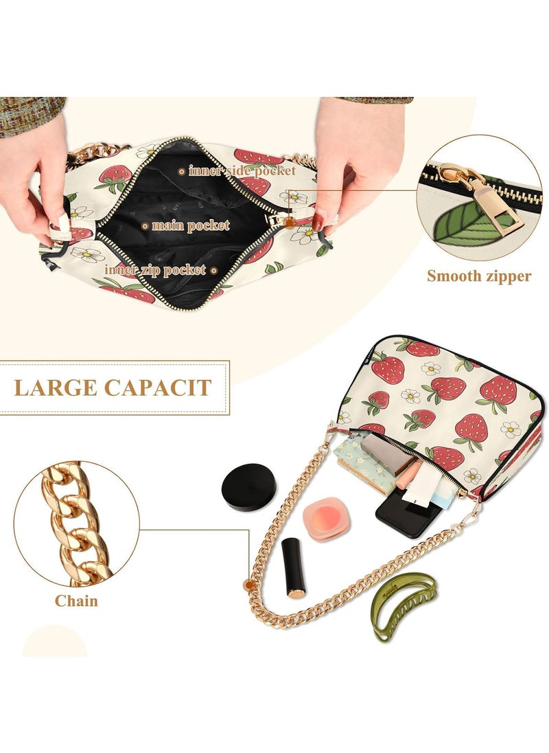ALAZA Shoulder Bags for Women Strawberry Hobo Tote Handbag Small Clutch Purse with Zipper Closure  - Image 4