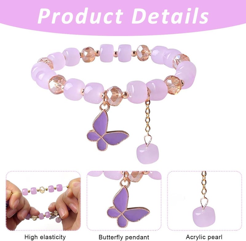 HANNEA® Butterfly Crystal Bracelets for Women Stylish, Cute Enamel Butterfly Charms Tassel Elastic Bracelet Gifts for Woman/Girls/Teens - Image 3