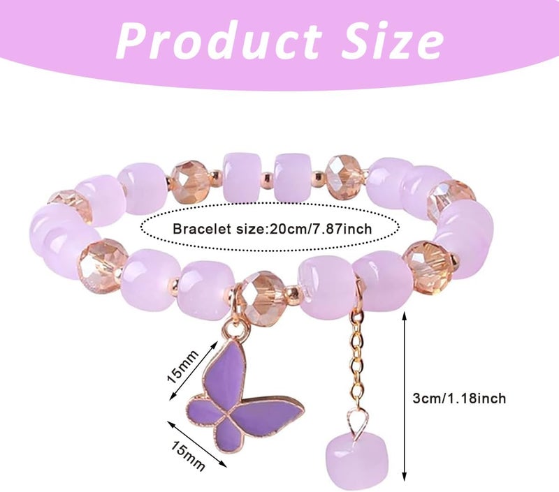 HANNEA® Butterfly Crystal Bracelets for Women Stylish, Cute Enamel Butterfly Charms Tassel Elastic Bracelet Gifts for Woman/Girls/Teens - Image 2