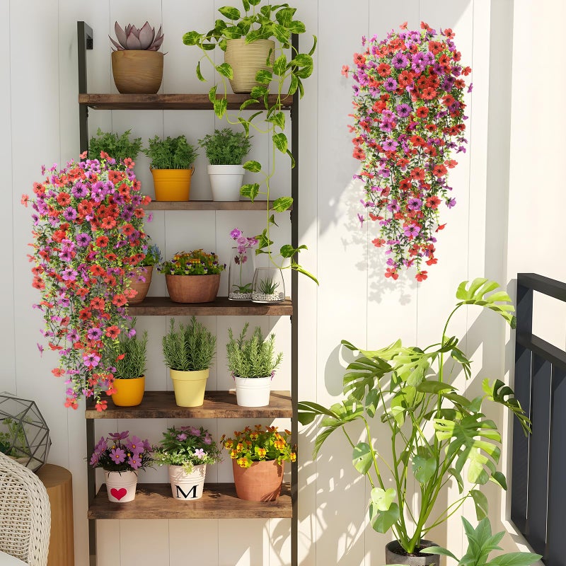 ZFProcess Artificial Hanging Flowers Plants for Outdoor Spring Summer Decoration,2PCS Faux Silk Daisy UV Resistant Look Real for Outside Home Indoor Planter Porch Window Yard Decor(Red Purple) - Image 5