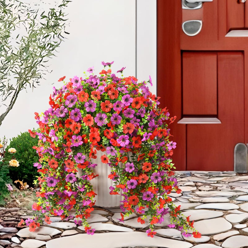 ZFProcess Artificial Hanging Flowers Plants for Outdoor Spring Summer Decoration,2PCS Faux Silk Daisy UV Resistant Look Real for Outside Home Indoor Planter Porch Window Yard Decor(Red Purple) - Image 3
