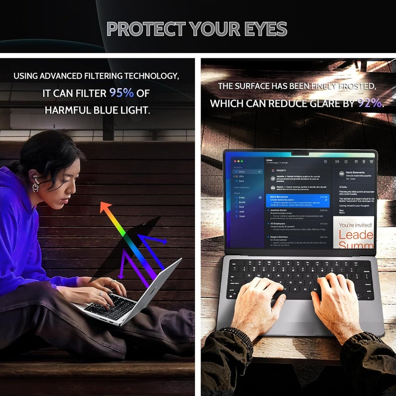 Peslv شاشة خصوصية من 360° 4 اتجاهات لـ Macbook Air مقاس 13.6 و13 بوصة (2022-2025، M2، M3، M4)، غطاء خاص مضاد للتوهج والضوء الأزرق ومرشح مضاد للتجسس، واقي أمني أسود خالٍ من الفقاعات لجهاز Mac المحمول - Image 3