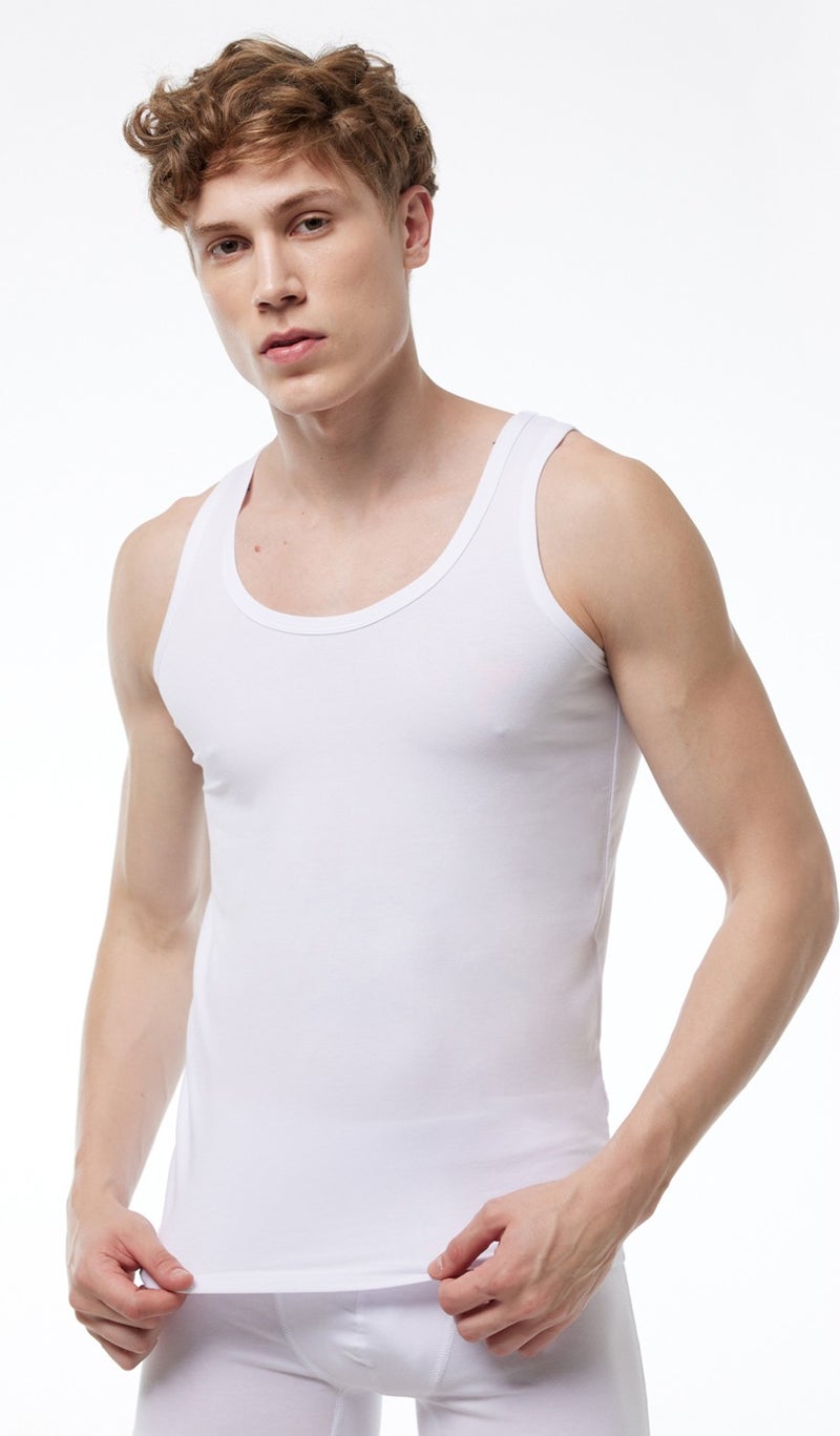 Malabadi Men's White 2 Pack Economic Undershirt 090  - Image 2