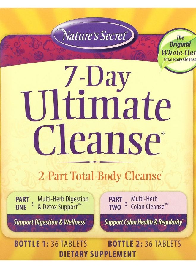 Nature's Secret - 7-Day Ultimate Cleanse 2-Part Total-Body Cleanse 2 Bottles 36 Tablets Each - Image 1