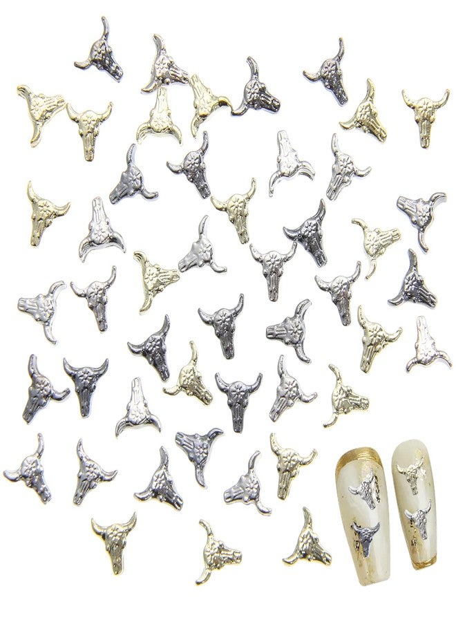 Yuanchu 60Pcs Bull Head Charms, Retro Metal Alloy Nail Art Accessories For Halloween Decor, DIY Crafts With Gold Silver Black Mixed Color Designs - Image 1