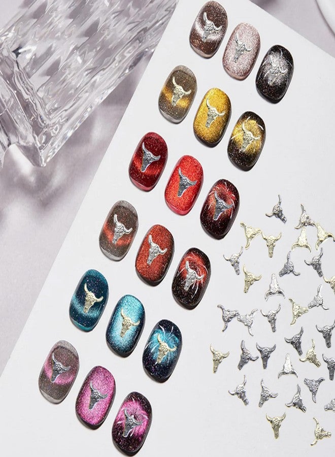 Yuanchu 60Pcs Bull Head Charms, Retro Metal Alloy Nail Art Accessories For Halloween Decor, DIY Crafts With Gold Silver Black Mixed Color Designs - Image 5