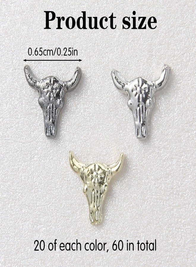 Yuanchu 60Pcs Bull Head Charms, Retro Metal Alloy Nail Art Accessories For Halloween Decor, DIY Crafts With Gold Silver Black Mixed Color Designs - Image 2