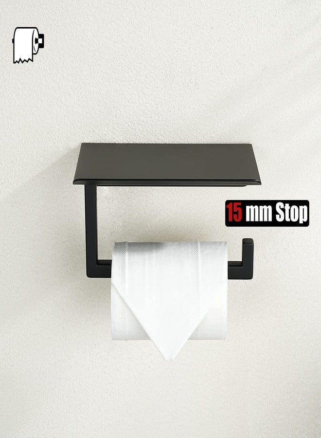 JQK Toilet Paper Holder Shelf, Bathroom Tissue Roll Holder with Phone Shelf, 5 Inch 304 Stainless Steel Tissue Paper Dispenser, Matte Black Wall Mount, TPH202-PB - Image 4