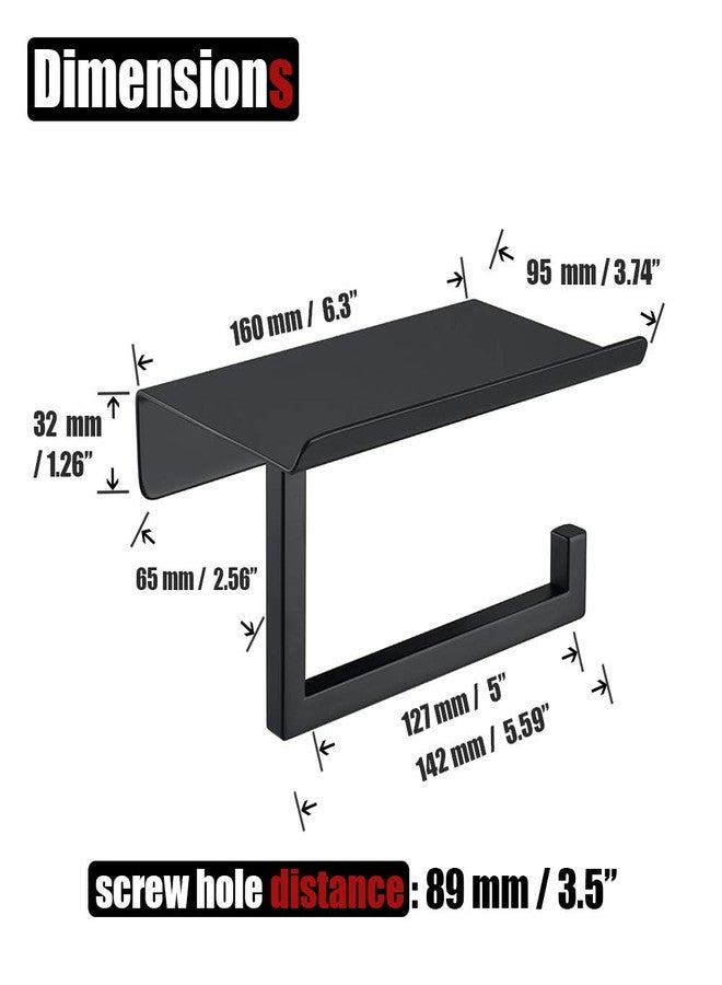 JQK Toilet Paper Holder Shelf, Bathroom Tissue Roll Holder with Phone Shelf, 5 Inch 304 Stainless Steel Tissue Paper Dispenser, Matte Black Wall Mount, TPH202-PB - Image 2