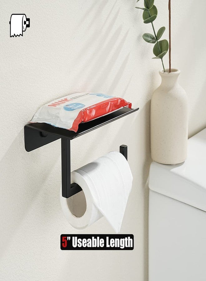 JQK Toilet Paper Holder Shelf, Bathroom Tissue Roll Holder with Phone Shelf, 5 Inch 304 Stainless Steel Tissue Paper Dispenser, Matte Black Wall Mount, TPH202-PB - Image 3